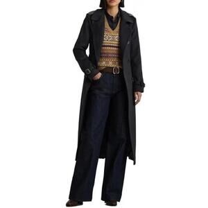 New Lauren Ralph Lauren Belted Double Breasted Wool Trench Coat REGAL NAVY Sz 16